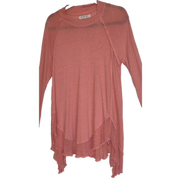 We The Free People Top Womens S Coral Lagenlook Linen Blend Oversized Tshirt - Picture 2 of 16